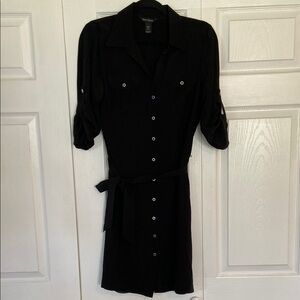 White House Black Market Black Notched Collar Shirt Dress